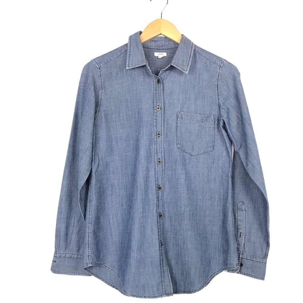 Fossil Womens Chambray Long Sleeve Shirt Size S